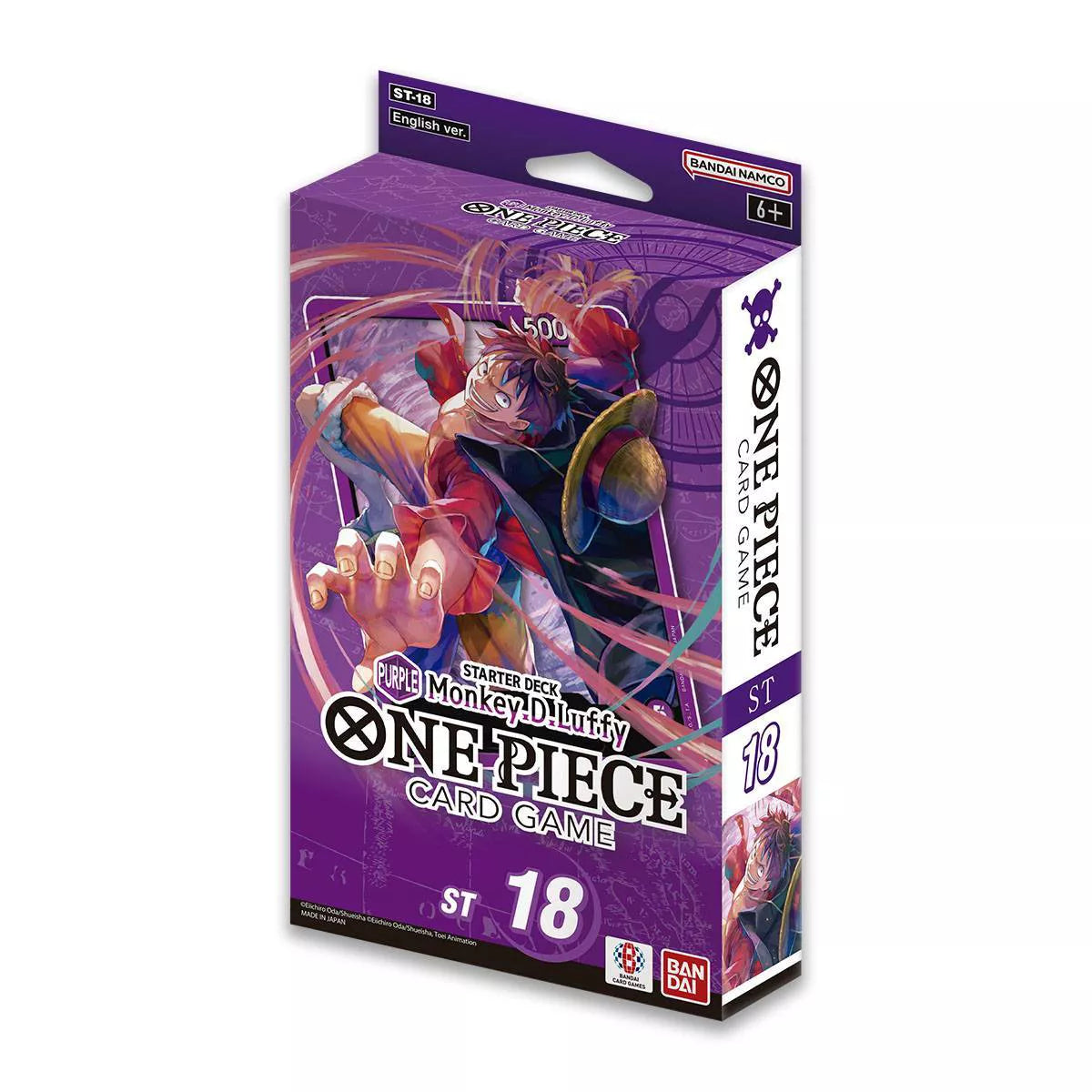 The image shows the One Piece Starter Deck 18 - Purple Monkey D. Luffy, spotlighting the legendary character Luffy. This deck focuses on a purple-themed strategy, ideal for players starting out with the One Piece card game. Sergio’s Collection