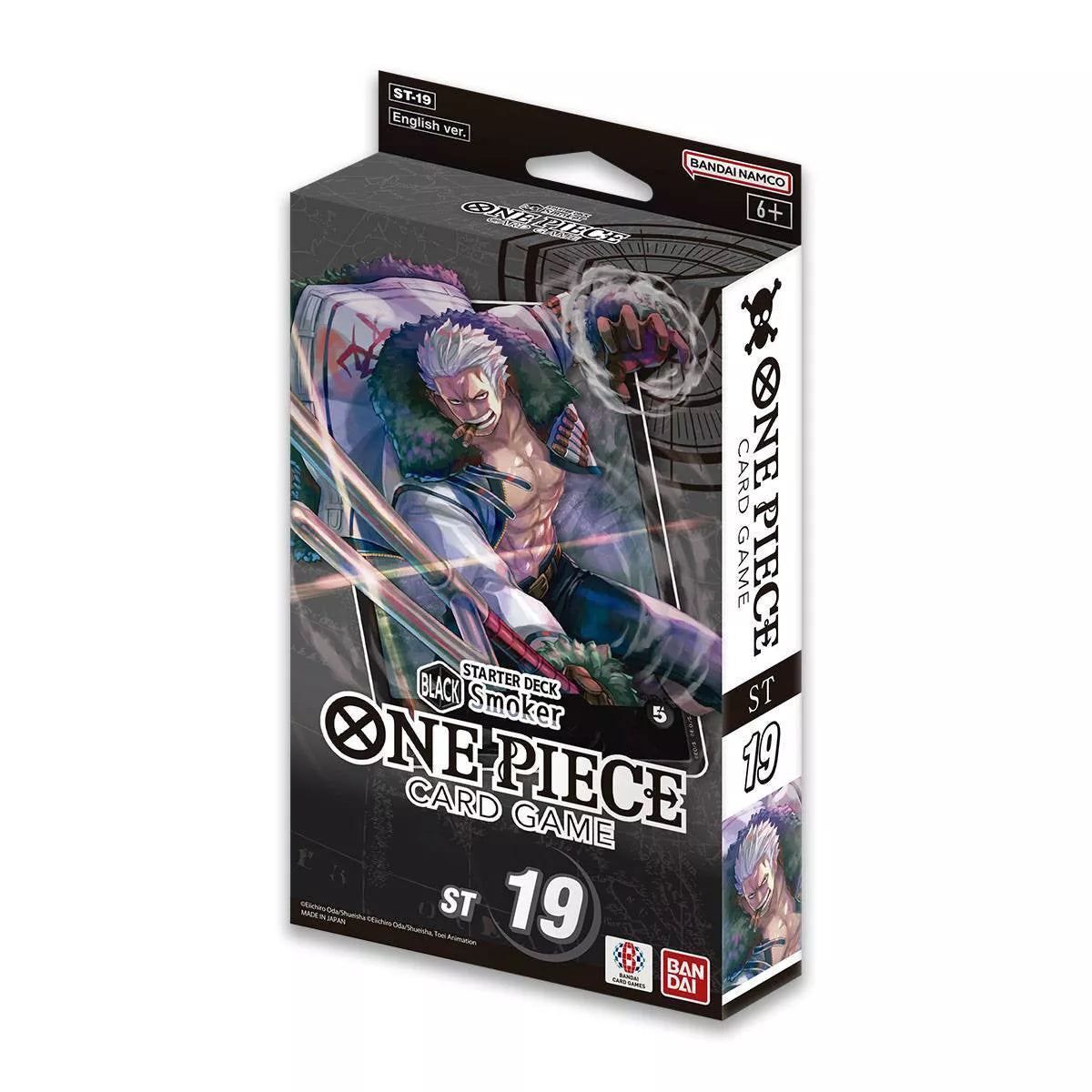 The image shows the One Piece Starter Deck 19 - Black Smoker, featuring the stern and powerful character Smoker. This black-themed deck is tailored to help new players dive into the strategic elements of the One Piece card game. Sergio’s Collection