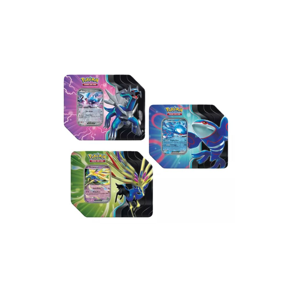 The image shows a Pokémon TCG Azure Legends Tin featuring exclusive promos from the Scarlet & Violet series Sergio’s Collection