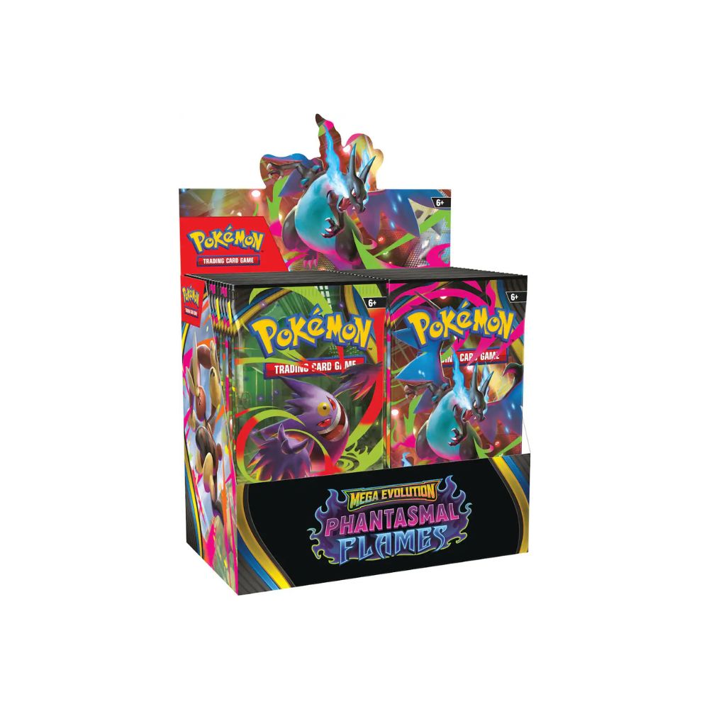 Pokémon TCG Mega Evolution ME02 Phantasmal Flames Booster Box containing 36 sealed booster packs.