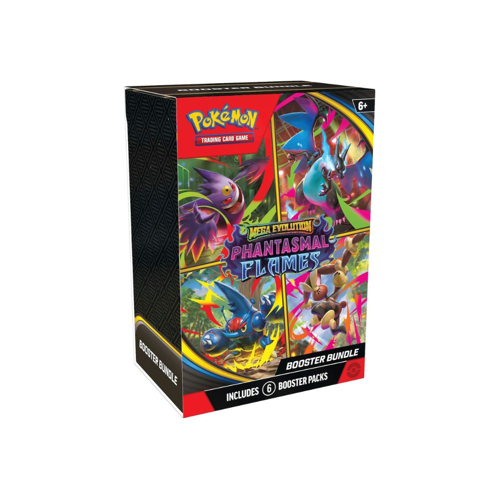 Pokémon TCG Mega Evolution ME02 Phantasmal Flames Booster Bundle featuring a selection of booster packs. Perfect for players looking to experience the Phantasmal Flames expansion without purchasing a full box.