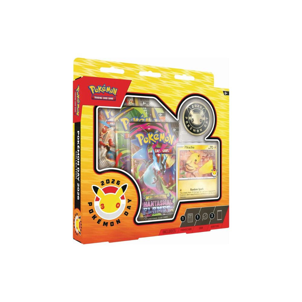 Pokémon TCG Pokémon Day 2026 Collection celebrating Pokémon Day with special themed contents. Includes exclusive items and booster packs designed for collectors and fans of the Pokémon Trading Card Game.