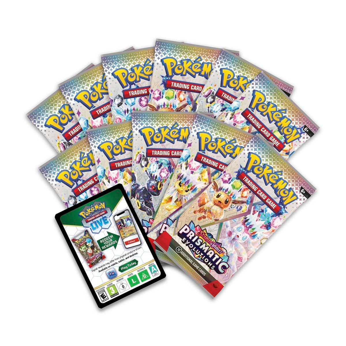 Booster packs from the Pokémon TCG Prismatic Evolutions Pokémon Center Elite Trainer Box. Sergio’s Collection