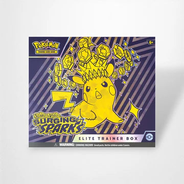 Pokémon TCG Surging Sparks Elite Trainer Box - a second perspective showing the box's contents and vibrant artwork for collectors and players. Sergio’s Collection.