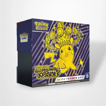 Pokémon TCG Surging Sparks Elite Trainer Box, featuring a vibrant design. Sergio’s Collection.