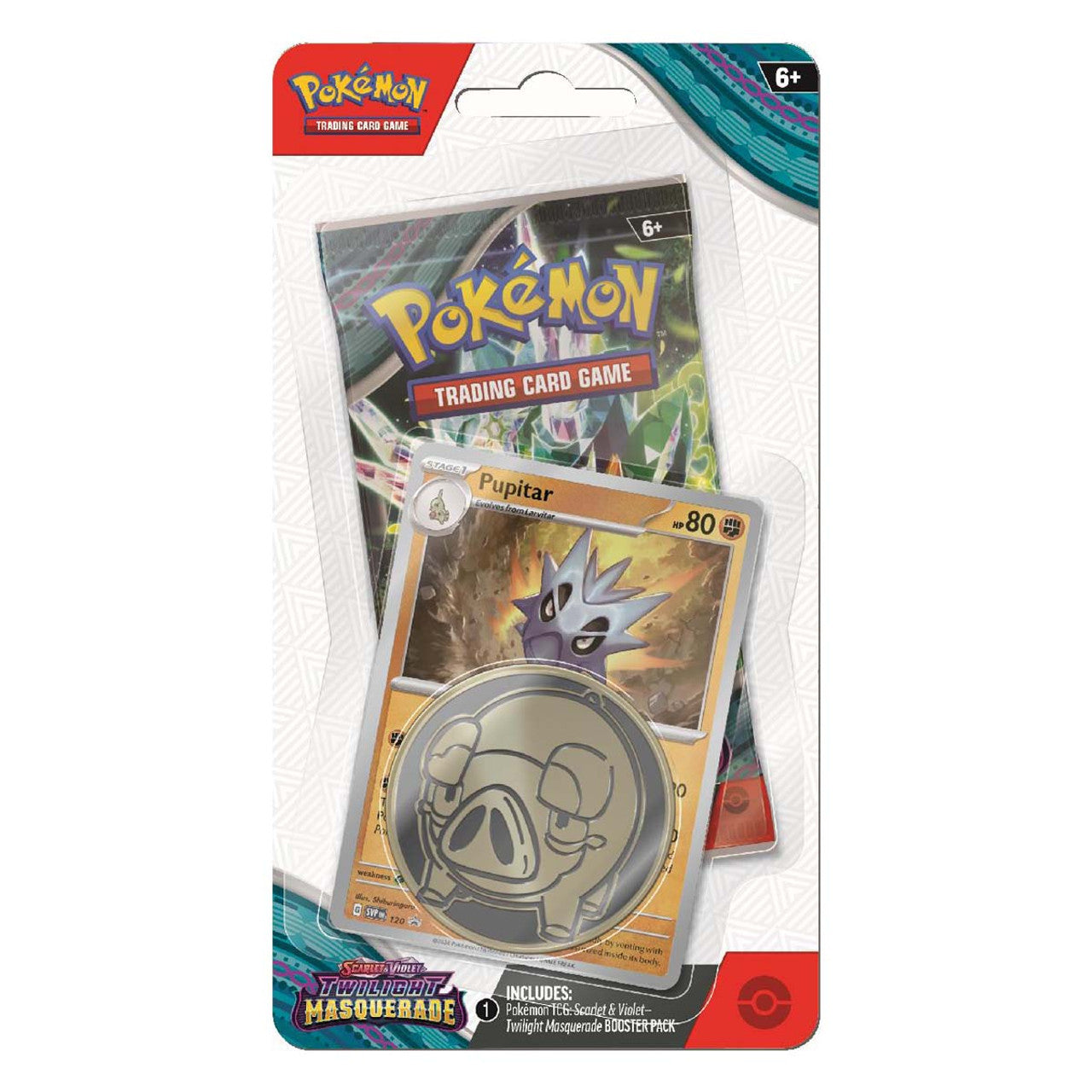 The image shows a Pokémon TCG Twilight Masquerade Checklane Blister featuring Pupitar. Sergio’s Collection