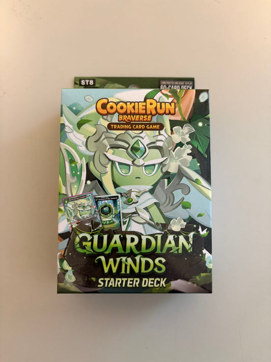 CookieRun Braverse TCG Legendary Cookie Starter Deck Green Guardian Winds featuring characters and themes from the CookieRun universe. Includes a ready-to-play deck designed for new players and fans of the Braverse Trading Card Game.