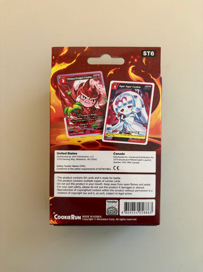 Back side of CookieRun TCG Legendary Cookie Starter Deck Red featuring characters and themes from the CookieRun universe