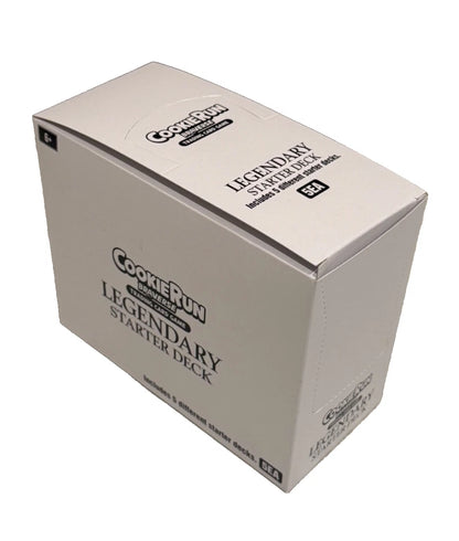 Card game box for 'Cookie Run' with 'Legendary Starter Deck' text on a white background