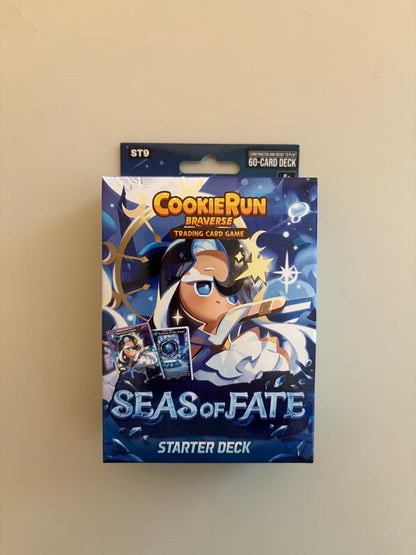 CookieRun Braverse TCG Legendary Cookie Starter Deck Blue Seas of Fate featuring characters and themes from the CookieRun universe. Includes a ready-to-play deck designed for new players and fans of the Braverse Trading Card Game.