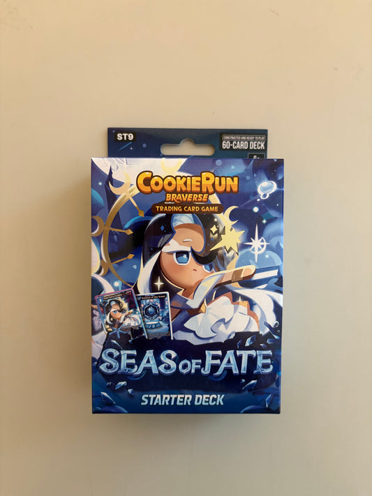 CookieRun Braverse TCG Legendary Cookie Starter Deck Blue Seas of Fate featuring characters and themes from the CookieRun universe. Includes a ready-to-play deck designed for new players and fans of the Braverse Trading Card Game.
