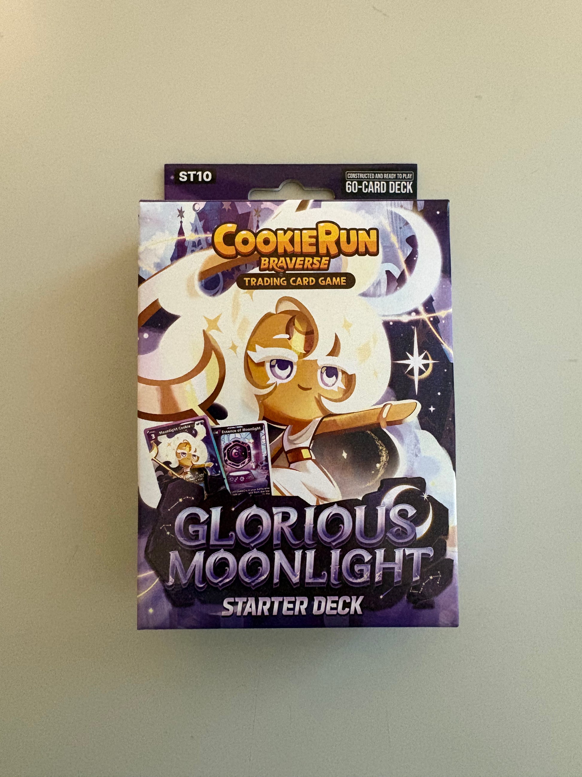 CookieRun TCG Legendary Cookie Starter Deck Purple Glorious Moonlight featuring characters and themes from the CookieRun universe. Includes a ready-to-play deck designed for new players and fans of the CookieRun Trading Card Game.