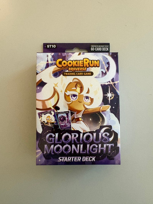 CookieRun TCG Legendary Cookie Starter Deck Purple Glorious Moonlight featuring characters and themes from the CookieRun universe. Includes a ready-to-play deck designed for new players and fans of the CookieRun Trading Card Game.