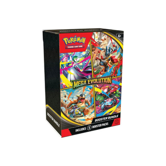 The image shows the Pokémon TCG Mega Evolution ME01 Booster Bundle from the front. This product contains booster packs from the Mega Evolution set.
