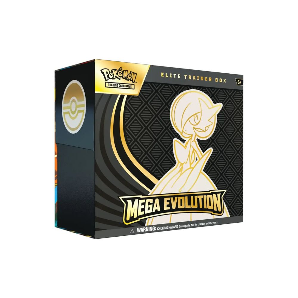 The image shows another angle of the Pokémon TCG Mega Evolution ME01 Elite Trainer Box with Gardevoir artwork. The packaging highlights Gardevoir as one of the featured Mega Evolution Pokémon.