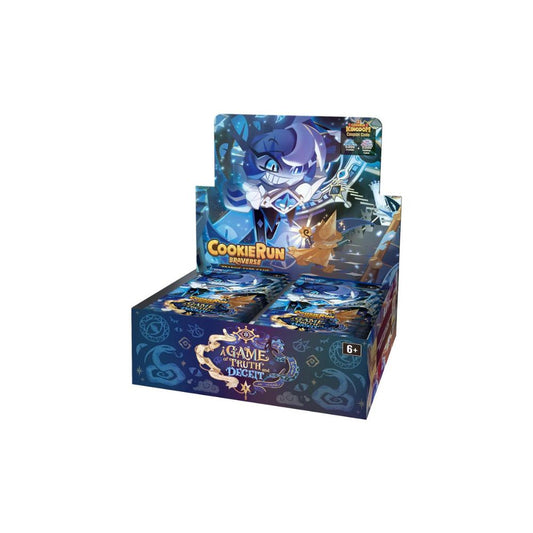 The image shows a CookieRun TCG Brave Beginning Booster Box, containing booster packs with colorful cards featuring characters and scenes from the CookieRun universe.