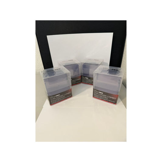 The image shows the Ultra PRO 100-Count Toploaders & Sleeves Combo with Box, a protective card storage solution ideal for collectors looking to safeguard their trading cards.